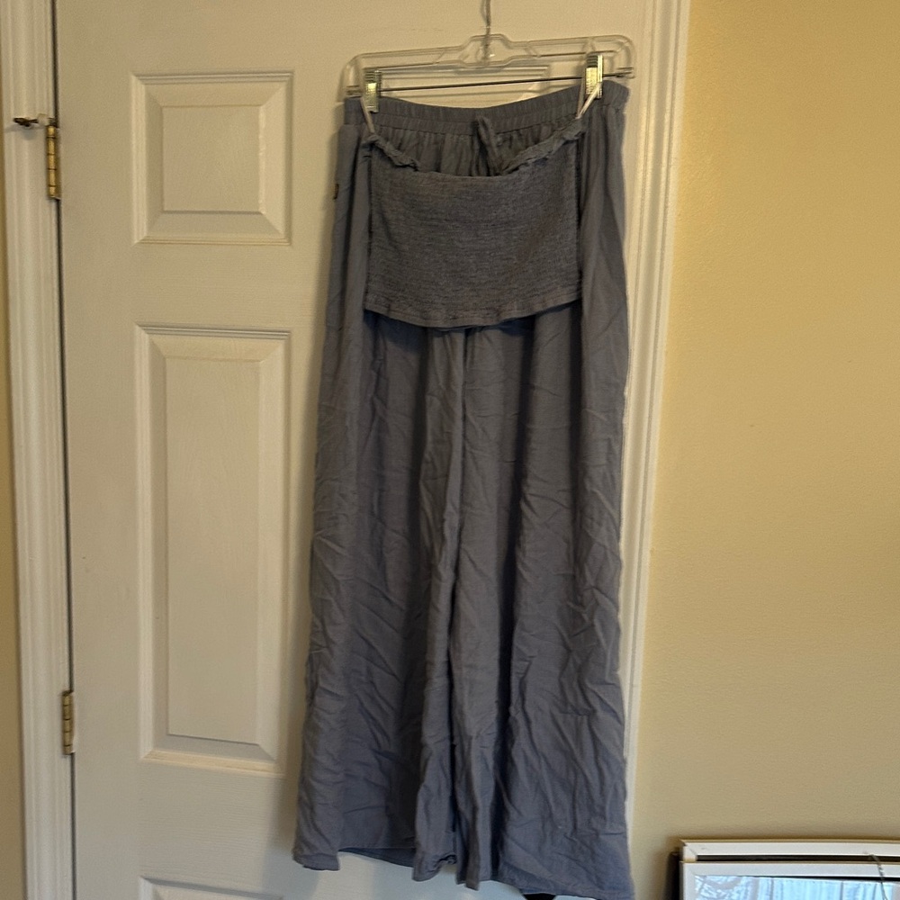 Linen wide leg pants and tube top set